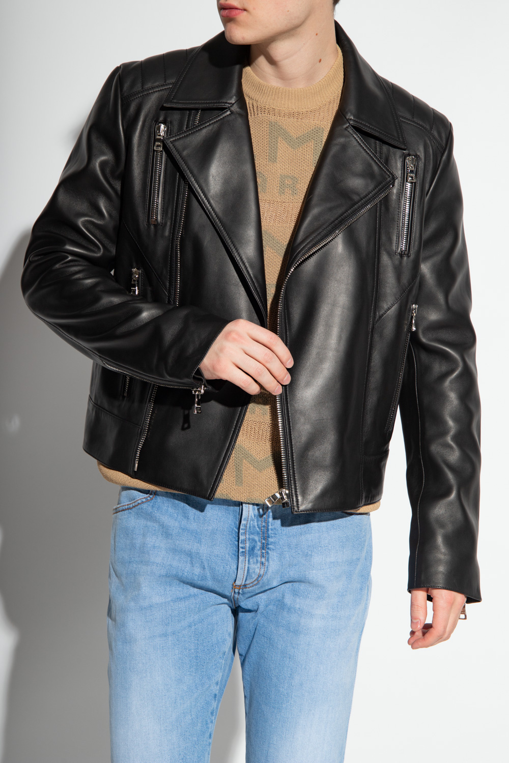 Balmain leather moto on sale jacket